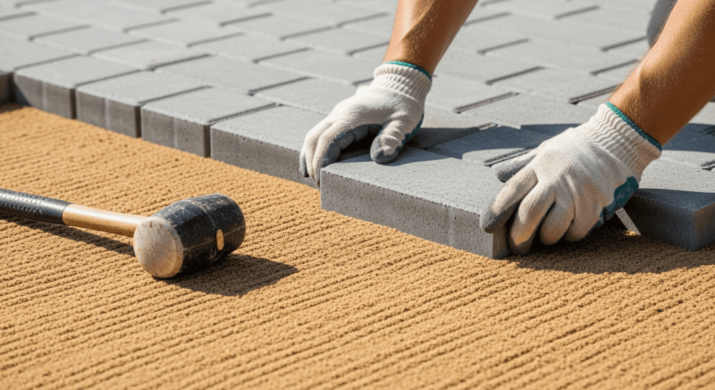 укладка тротуарной плитки на песок